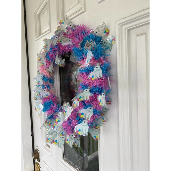 DIY Pink and Blue Spring Tinsel Garland Wreath Base Wreath Frame wreath Form xxx - Picture 3 of 5